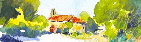 Aquarel·la de l'ermita de Sant Bartomeu de Cabanyes.