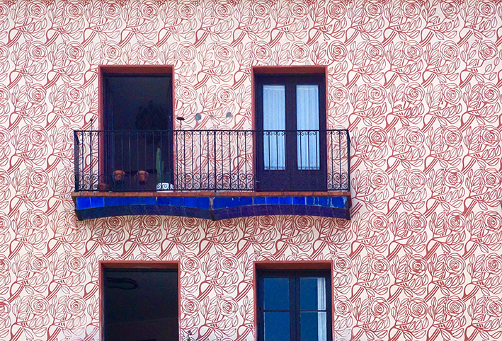 Esgrafiat de roses en un edifici del barri de la Ribera de Barcelona.