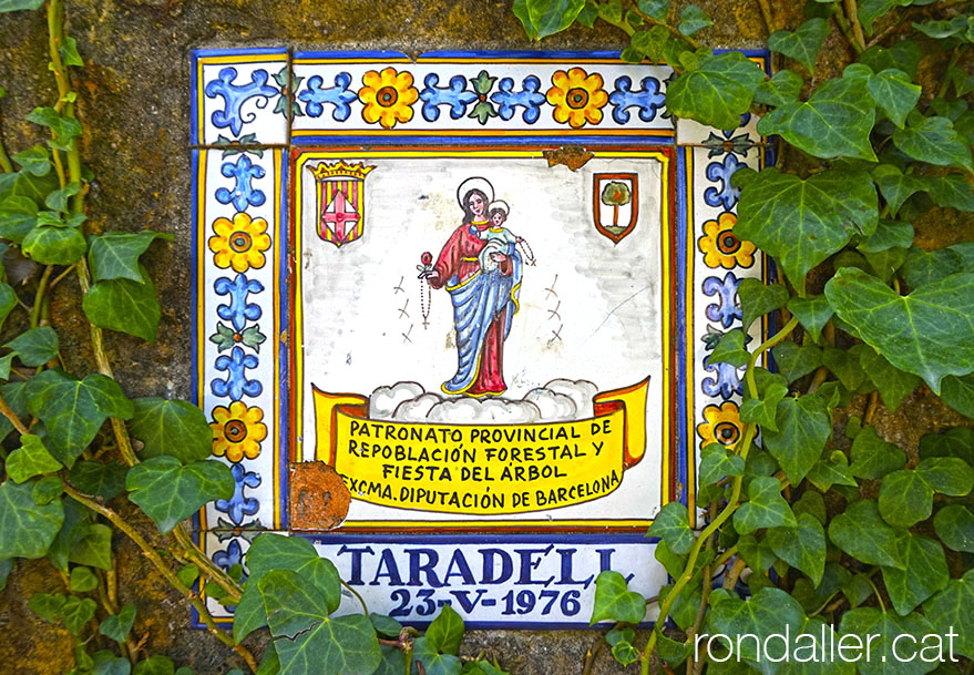 Rajola commemorativa de la Festa de l'Arbre de 1976 a Taradell.