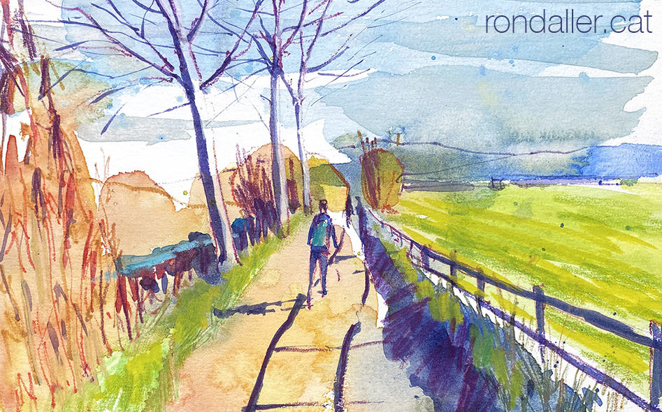 Aquarel·la amb una vista del camí que passa a la vora del Mogent.