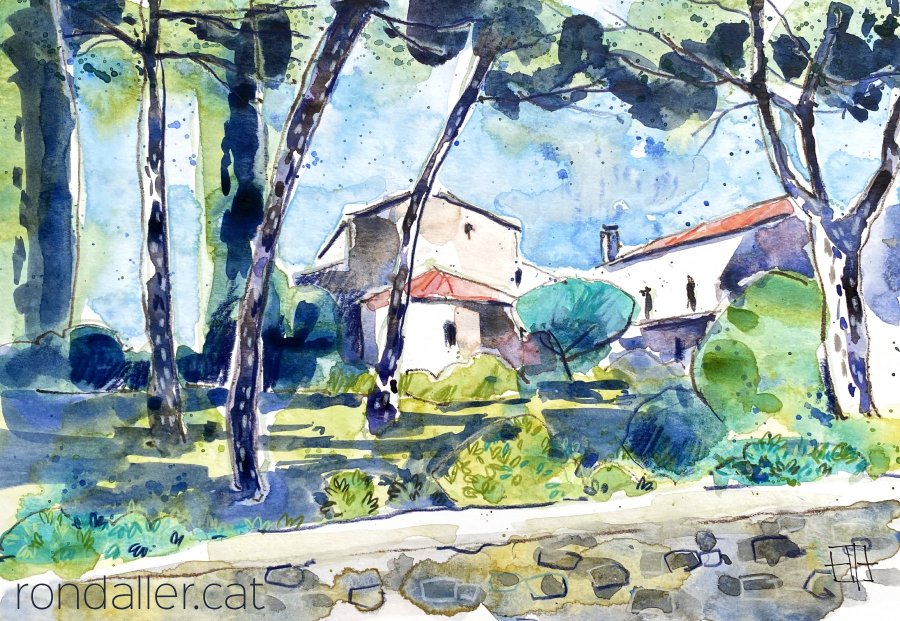 Aquarel·la amb una vista de l'absis de l'església de Sant Jaume.