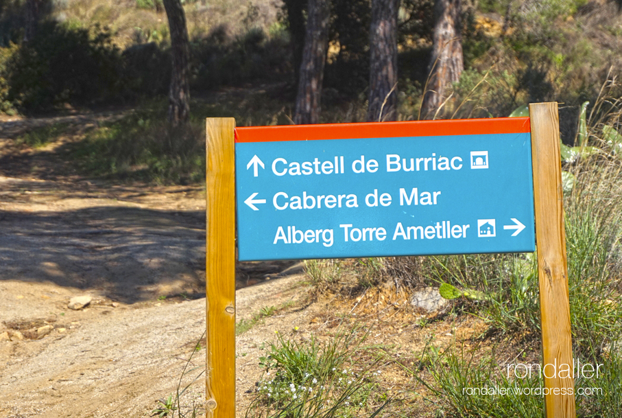 Pal indicador de les diverses rutes. Excursió per Agell. Cabrera de Mar. Maresme