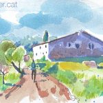 Aquarel·la amb una panoràmica de la masia de Can Bell.