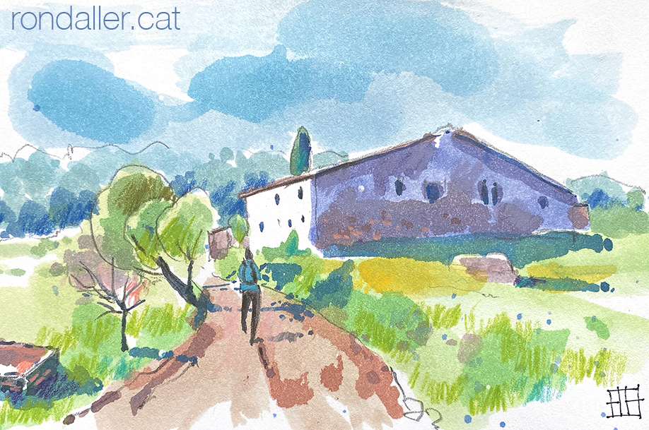 Aquarel·la amb una panoràmica de la masia de Can Bell.