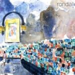 Aquarel·la amb una vista del Camí de l'Avemaria a l'abadia de Montserrat.