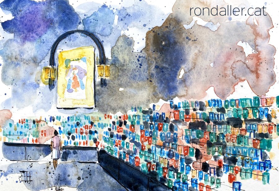 Aquarel·la amb una vista del Camí de l'Avemaria a l'abadia de Montserrat.