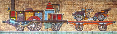 Joan Rifà, Miquel Biada, tren, ferrocarril, Mataró, Maresme, mural ceràmic