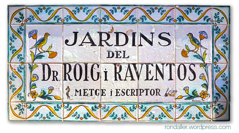 Obres de Joan Baptista Guivernau. Placa dels jardins Dr. Roig i Raventós de Barcelona.