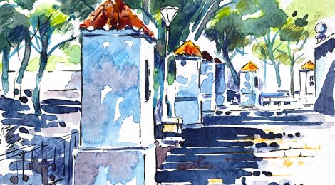 Aquarel·la del viacrucis o calvari al voltant de l’ermita del Salvador de Godella. Horta Nord.