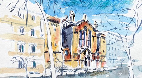 Aquarel·la de l’església del Sagrat Cor dels Jesuïtes de Barcelona projectada per Joan Martorell