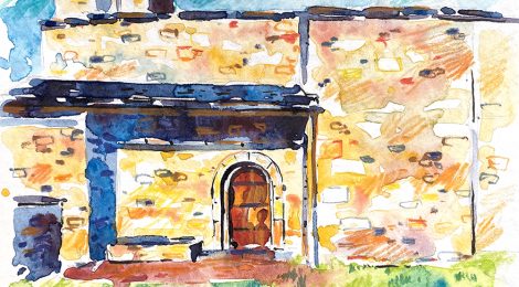 Aquarel·la de l’església de Sant Iscle i Santa Victòria de Sanavastre al terme de Das a la Baixa Cerdanya.