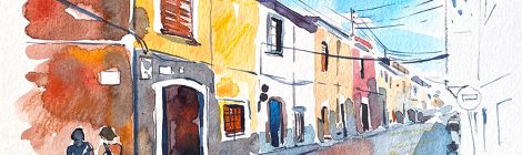 Aquarel·la del carrer Sant Ramon de Vilassar de Mar (Maresme).