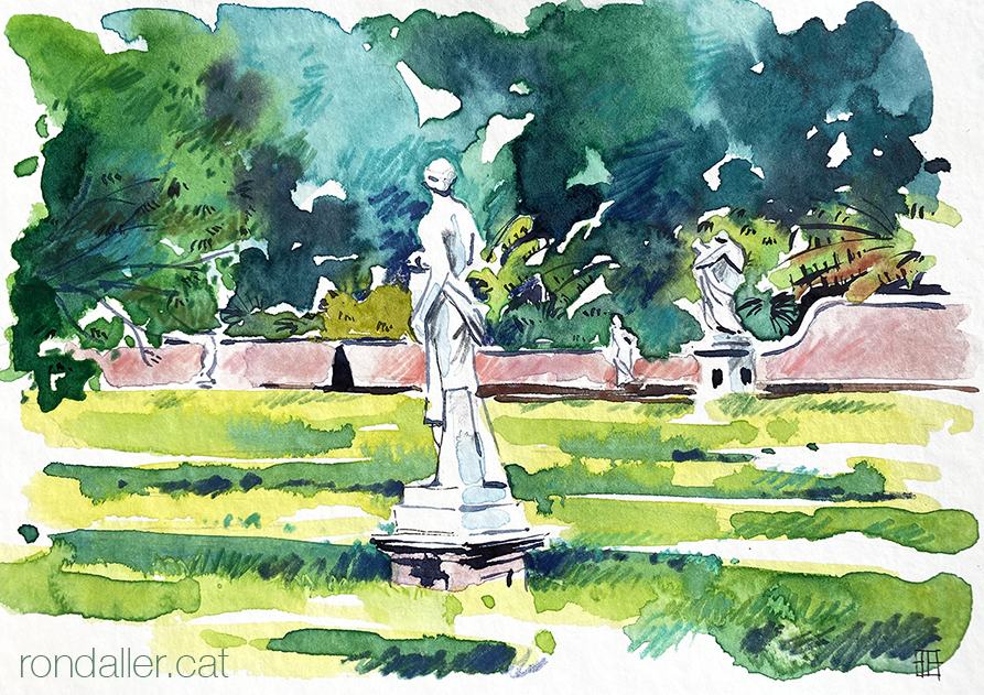 Aquarel·la del Jardí de Monforte d’estil neoclàssic al barri d’El Pla del Real de València.