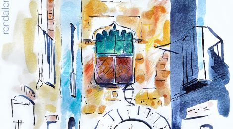 Aquarel·la de Can Cavaller, Can Riusec o Cal Marquès, habitatge de Josep Nicolau d'Olzina a Monistrol de Montserrat.