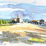 Aquarel·la de Sant Fruitós de Balenyà o santuari de la Mare de Déu de l'Ajuda a Osona.