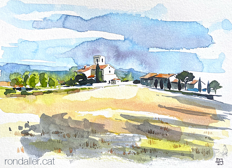 Aquarel·la de Sant Fruitós de Balenyà o santuari de la Mare de Déu de l'Ajuda a Osona.