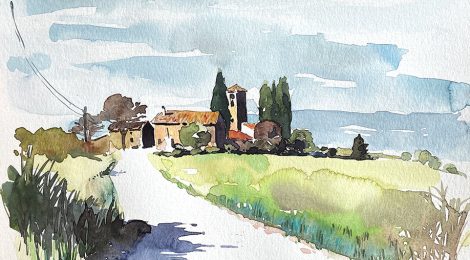 Aquarel·la de Sant Jaume de Viladrover, nucli pertanyent a El Brull (Osona).