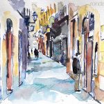 Aquarel·la del carrer Petritxol de Barcelona.