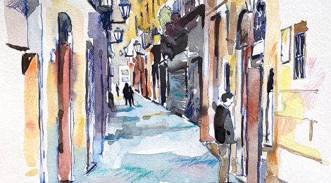 Aquarel·la del carrer Petritxol de Barcelona.