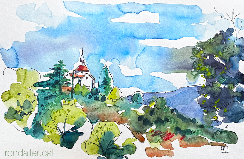 Ermita de Sant Antoni del Tossal. Aquarel·la amb la panoràmica que l'envolta.