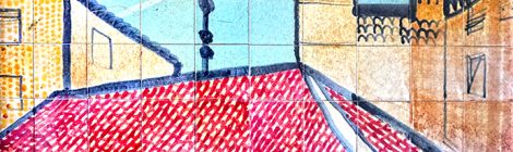 Mosaic realitzat el 1975 per Julio Bono a Granollers, que representa la plaça Porxada.