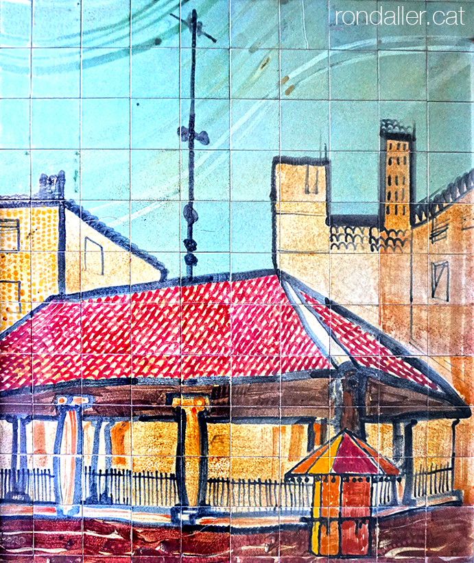 Mosaic realitzat el 1975 per Julio Bono a Granollers, que representa la plaça Porxada.