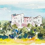 Aquarel·la del castell de Sentmenat, població situada a la comarca del Vallès Occidental.