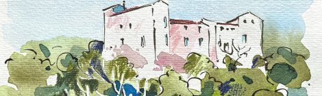 Aquarel·la del castell de Sentmenat, població situada a la comarca del Vallès Occidental.