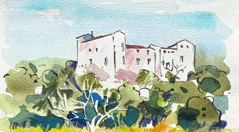 Aquarel·la del castell de Sentmenat, població situada a la comarca del Vallès Occidental.