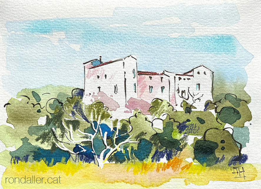 Aquarel·la del castell de Sentmenat, població situada a la comarca del Vallès Occidental.