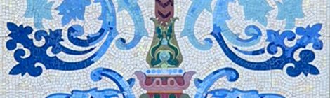Casa Aleu o Casa Teresa Font. Detall del mosaic realitzat per Lluís Bru i Salelles.