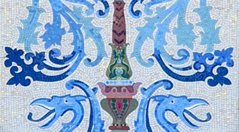 Casa Aleu o Casa Teresa Font. Detall del mosaic realitzat per Lluís Bru i Salelles.