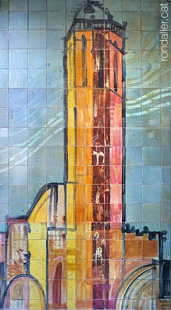 Obres de Julio Bono a Granollers. Mosaic que representa el campanar de l'església de Sant Esteve.