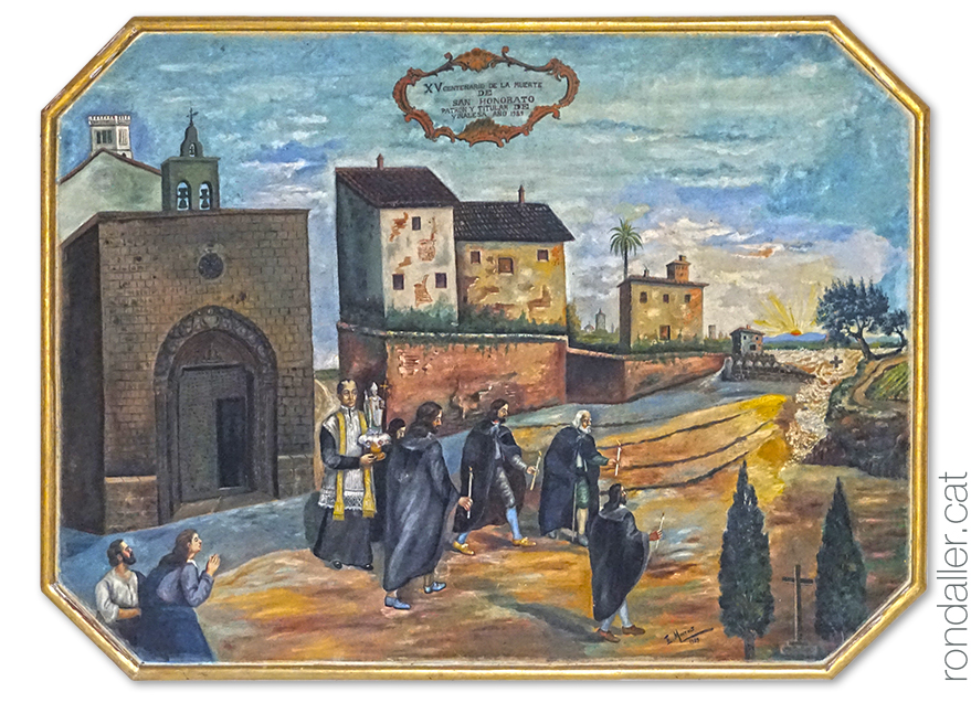 Església de Sant Honorat de Vinalesa, a l'Horta Nord de València. Pintura d'Elías Montalt que mostra el miracle de la riada.