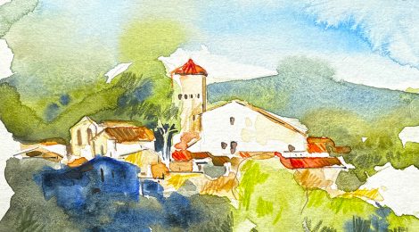 Aquarel·la de l'Hospital de Cervelló a Olesa de Bonesvalls (Alt Penedès).