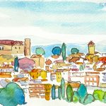 Aquarel·la amb una panoràmica d'El Papiol, municipi de la comarca del Baix Llobregat.