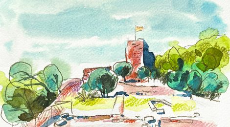 Aquarel·la del castell de Cervelló, al Baix Llobregat.