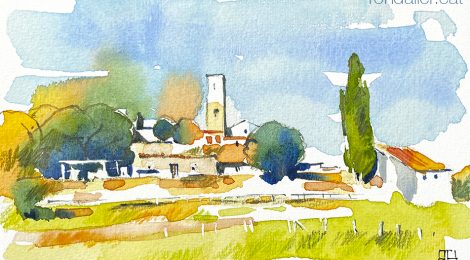 Aquarel·la del castell de Castellterçol, dins el Moianès, subcomarca del Vallès Oriental.