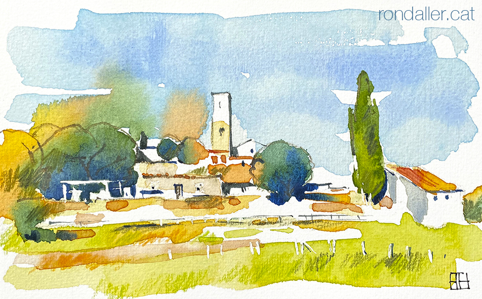 Aquarel·la del castell de Castellterçol, dins el Moianès, subcomarca del Vallès Oriental.