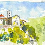 Aquarel·la de l'església romànica de Santa Maria a Sant Martí Sarroca (Alt Penedès).