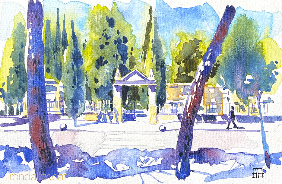 Aquarel·la de l'entrada del cementiri de Vilafranca del Penedès, a l'Alt Penedès.