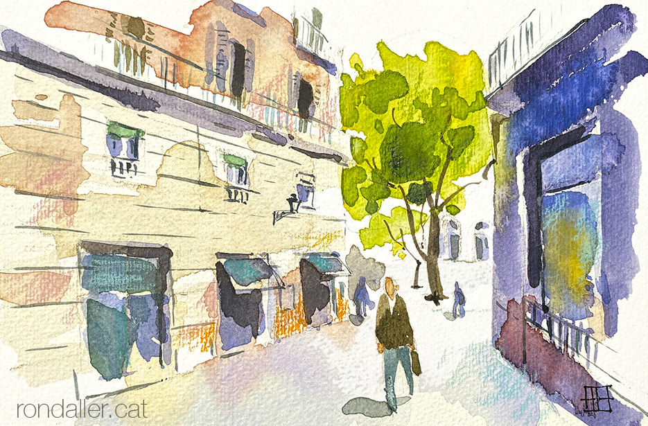 Aquarel·la del carrer Jerusalem al barri del Raval de Barcelona.