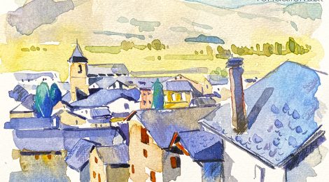 Aquarel·la de població d'Alp a la Cerdanya.