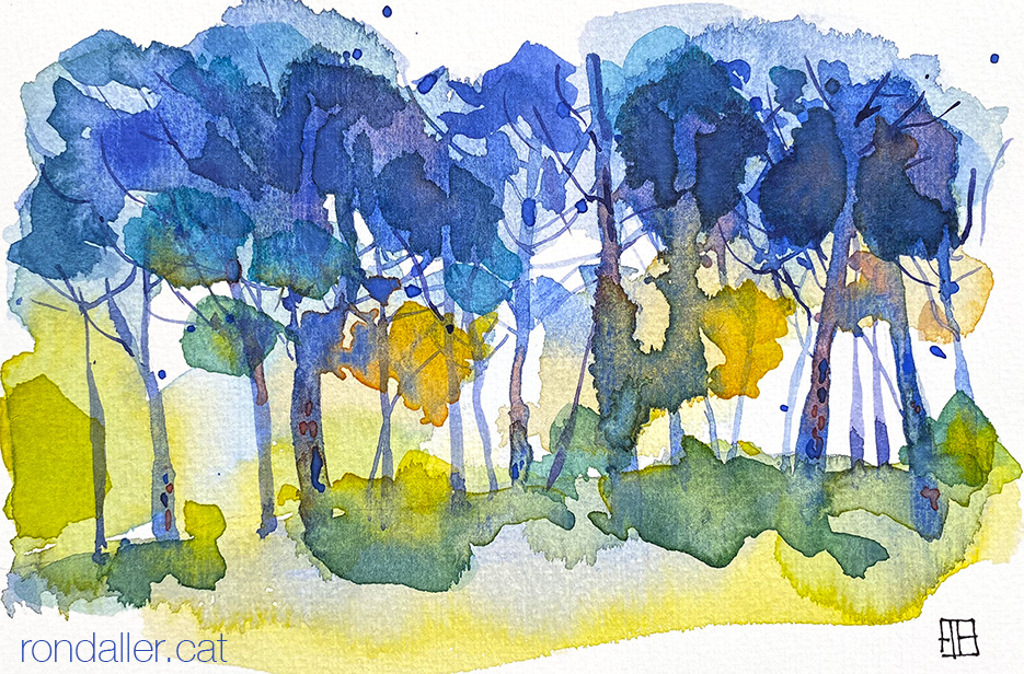 Aquarel·la del bosc del Turó de Cerdanyola de Mataró.