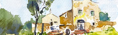 Aquarel·la de l'ermita de Sant Mateu del Bosc, dins el terme de Premià de Dalt (Maresme).