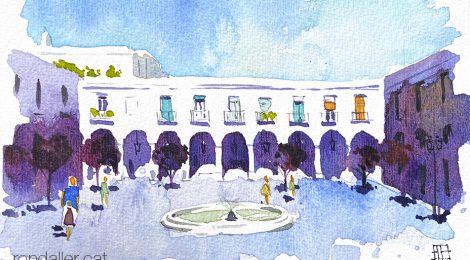 Aquarel·la de la plaça Masadas al barri de La Sagrera de Barcelona.