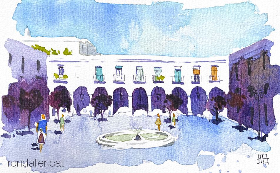 Aquarel·la de la plaça Masadas al barri de La Sagrera de Barcelona.