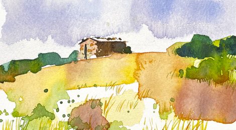 Aquarel·la de la Barraca d'en Ramon, al Pla de la Calma del Montseny.