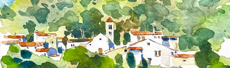 Aquarel·la amb una panoràmica de Tavèrnoles.