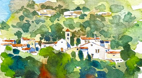 Aquarel·la amb una panoràmica de Tavèrnoles.